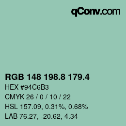カラーコード: RGB 148 198.8 179.4 | qconv.com