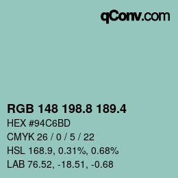カラーコード: RGB 148 198.8 189.4 | qconv.com