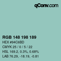 Color code: RGB 148 198 189 | qconv.com