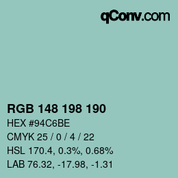 Color code: RGB 148 198 190 | qconv.com