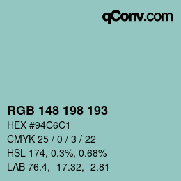Color code: RGB 148 198 193 | qconv.com