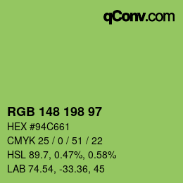 Color code: RGB 148 198 97 | qconv.com