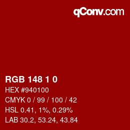 Color code: RGB 148 1 0 | qconv.com