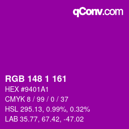 Color code: RGB 148 1 161 | qconv.com