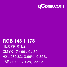 颜色代码: RGB 148 1 178 | qconv.com