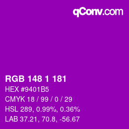 Color code: RGB 148 1 181 | qconv.com