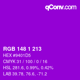 カラーコード: RGB 148 1 213 | qconv.com