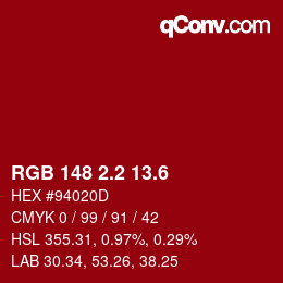 カラーコード: RGB 148 2.2 13.6 | qconv.com