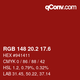 カラーコード: RGB 148 20.2 17.6 | qconv.com