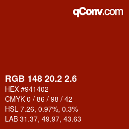 カラーコード: RGB 148 20.2 2.6 | qconv.com