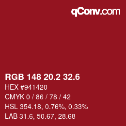 カラーコード: RGB 148 20.2 32.6 | qconv.com