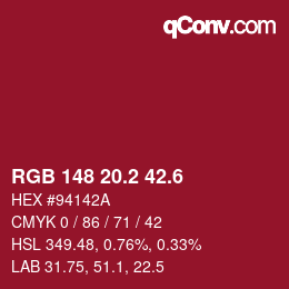 カラーコード: RGB 148 20.2 42.6 | qconv.com