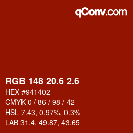 カラーコード: RGB 148 20.6 2.6 | qconv.com