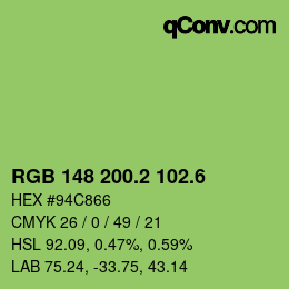 カラーコード: RGB 148 200.2 102.6 | qconv.com