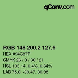 カラーコード: RGB 148 200.2 127.6 | qconv.com