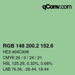 カラーコード: RGB 148 200.2 152.6 | qconv.com