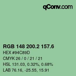カラーコード: RGB 148 200.2 157.6 | qconv.com