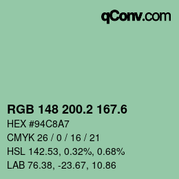 カラーコード: RGB 148 200.2 167.6 | qconv.com