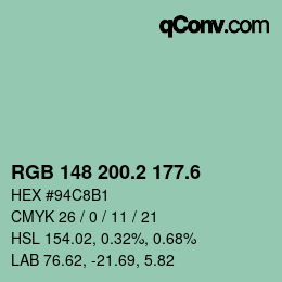 カラーコード: RGB 148 200.2 177.6 | qconv.com