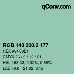 カラーコード: RGB 148 200.2 177 | qconv.com