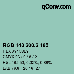 カラーコード: RGB 148 200.2 185 | qconv.com