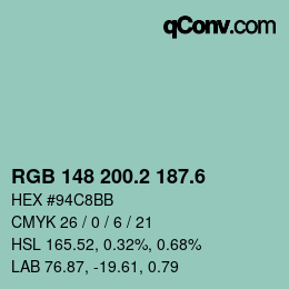 カラーコード: RGB 148 200.2 187.6 | qconv.com