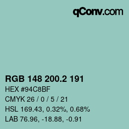 カラーコード: RGB 148 200.2 191 | qconv.com