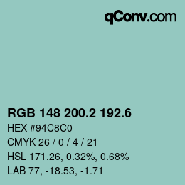 カラーコード: RGB 148 200.2 192.6 | qconv.com