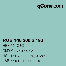 カラーコード: RGB 148 200.2 193 | qconv.com