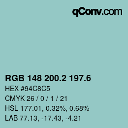 カラーコード: RGB 148 200.2 197.6 | qconv.com