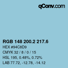 カラーコード: RGB 148 200.2 217.6 | qconv.com