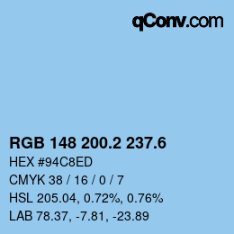 カラーコード: RGB 148 200.2 237.6 | qconv.com