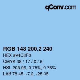 カラーコード: RGB 148 200.2 240 | qconv.com