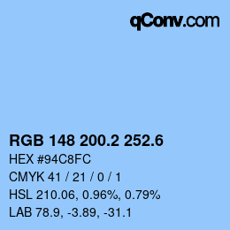 カラーコード: RGB 148 200.2 252.6 | qconv.com