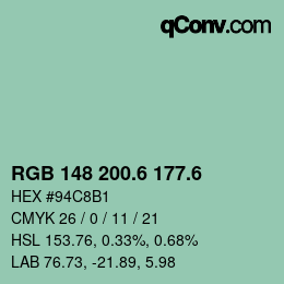 カラーコード: RGB 148 200.6 177.6 | qconv.com