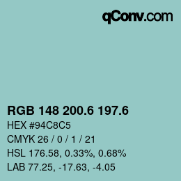 カラーコード: RGB 148 200.6 197.6 | qconv.com