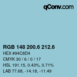 カラーコード: RGB 148 200.6 212.6 | qconv.com