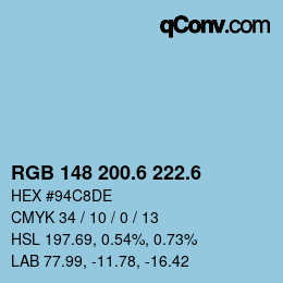 カラーコード: RGB 148 200.6 222.6 | qconv.com