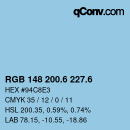 カラーコード: RGB 148 200.6 227.6 | qconv.com
