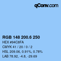カラーコード: RGB 148 200.6 250 | qconv.com
