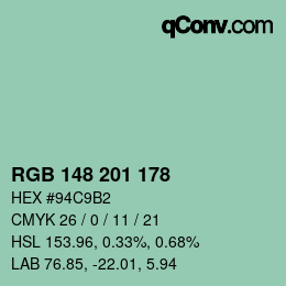 颜色代码: RGB 148 201 178 | qconv.com
