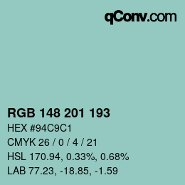 Código de color: RGB 148 201 193 | qconv.com