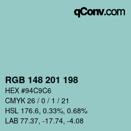 Color code: RGB 148 201 198 | qconv.com