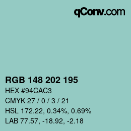 Farbcode: RGB 148 202 195 | qconv.com