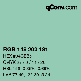 Color code: RGB 148 203 181 | qconv.com
