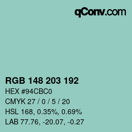 Color code: RGB 148 203 192 | qconv.com