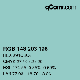 Color code: RGB 148 203 198 | qconv.com