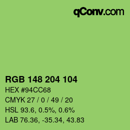 Color code: RGB 148 204 104 | qconv.com