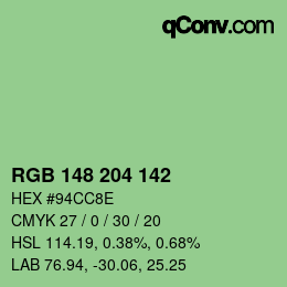Color code: RGB 148 204 142 | qconv.com