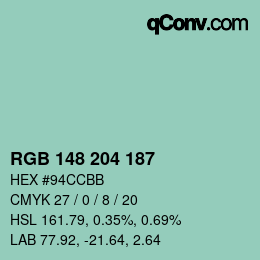 Color code: RGB 148 204 187 | qconv.com